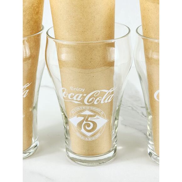 Coca Cola Coke Bell Shaped Clear Tall Glass 12oz 75th Anniversary 1977 x3 Vtg - Picture 3 of 13